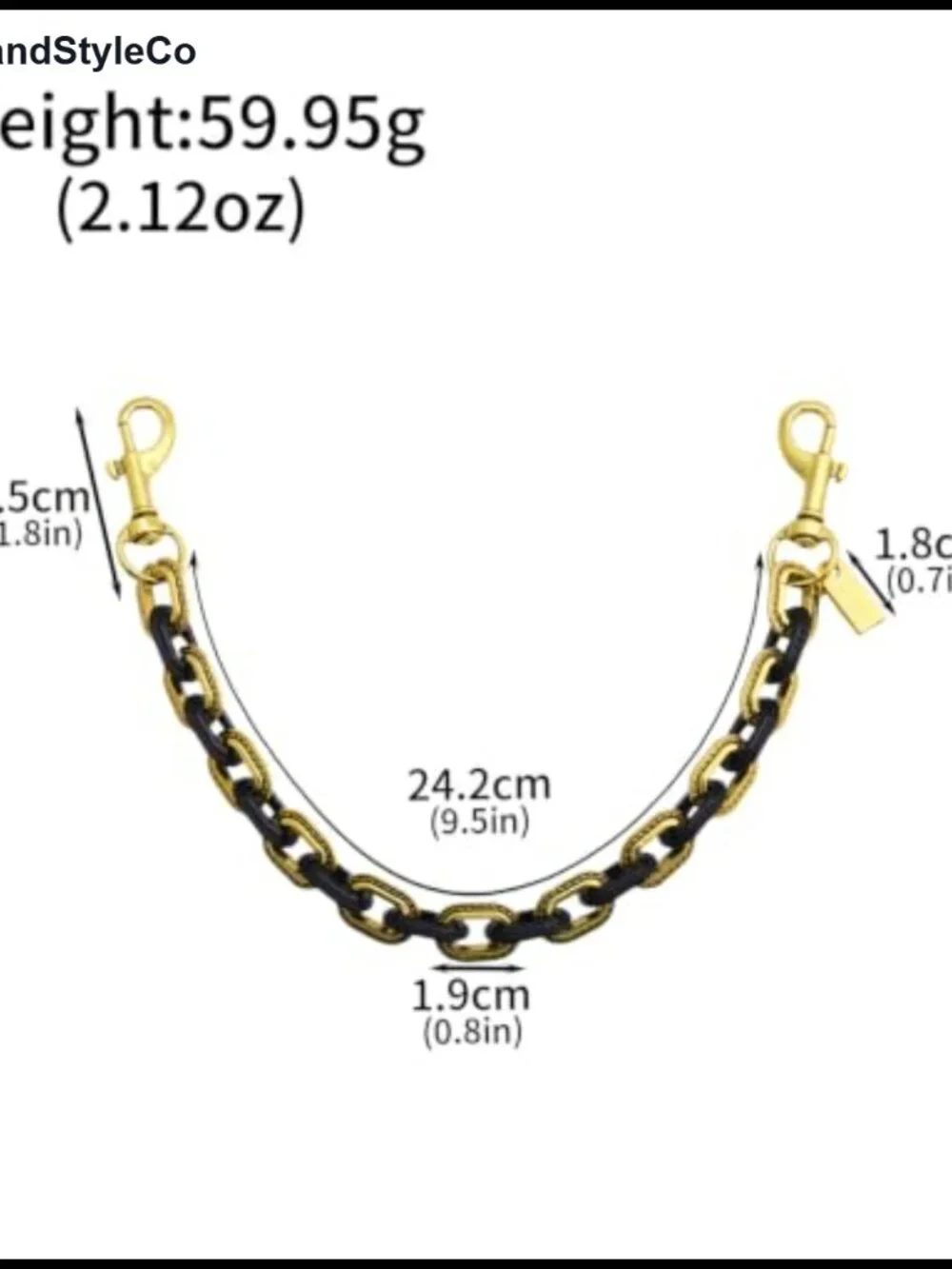 Vintage gold black metal chain keychain with lobster clasps, wallet bag
